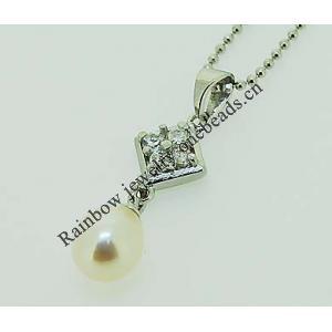 Sterling Silver Pendant/Charm with Pearl, 26x7mm, Sold by PC