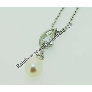 Sterling Silver Pendant/Charm with Pearl, 23x5.5mm, Sold by PC
