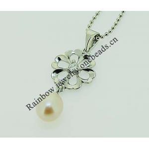 Sterling Silver Pendant/Charm with Pearl, 27x10.5mm, Sold by PC