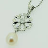 Sterling Silver Pendant/Charm with Pearl, 27x10.5mm, Sold by PC