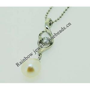 Sterling Silver Pendant/Charm with Pearl, 28x7mm, Sold by PC