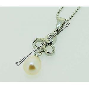 Sterling Silver Pendant/Charm with Pearl, 27x8mm, Sold by PC