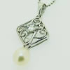 Sterling Silver Pendant/Charm with Pearl, 29x12.5mm, Sold by PC