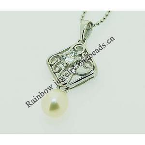 Sterling Silver Pendant/Charm with Pearl, 29x12.5mm, Sold by PC