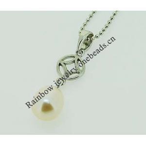 Sterling Silver Pendant/Charm with Pearl, 25x6.5mm, Sold by PC