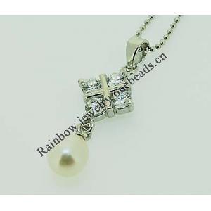 Sterling Silver Pendant/Charm with Pearl, 28x10.5mm, Sold by PC