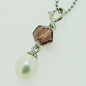 Sterling Silver Pendant/Charm with Pearl, 26x6mm, Sold by PC