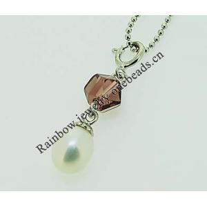 Sterling Silver Pendant/Charm with Pearl, 26x6mm, Sold by PC