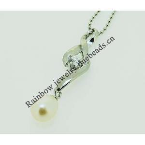 Sterling Silver Pendant/Charm with Pearl, 32x8mm, Sold by PC