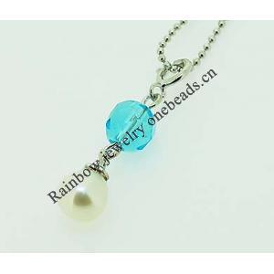 Sterling Silver Pendant/Charm with Pearl, 26x6mm, Sold by PC