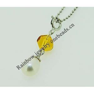 Sterling Silver Pendant/Charm with Pearl, 26x6mm, Sold by PC