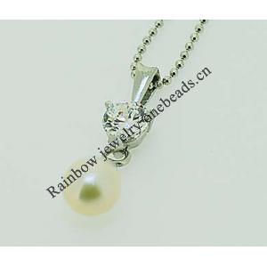 Sterling Silver Pendant/Charm with Pearl, 20x6mm, Sold by PC