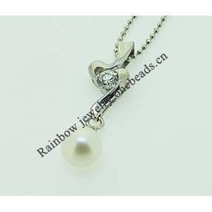 Sterling Silver Pendant/Charm with Pearl, 27x8mm, Sold by PC