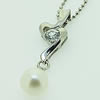 Sterling Silver Pendant/Charm with Pearl, 27x8mm, Sold by PC