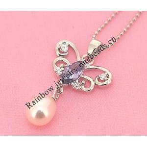 Sterling Silver Pendant/Charm with Pearl, 28x17mm, Sold by PC
