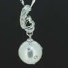 Sterling Silver Pendant/Charm with Pearl, 27x10mm, Sold by PC