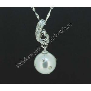 Sterling Silver Pendant/Charm with Pearl, 27x10mm, Sold by PC