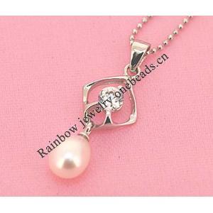 Sterling Silver Pendant/Charm with Pearl, 29x10mm, Sold by PC