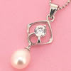 Sterling Silver Pendant/Charm with Pearl, 29x10mm, Sold by PC