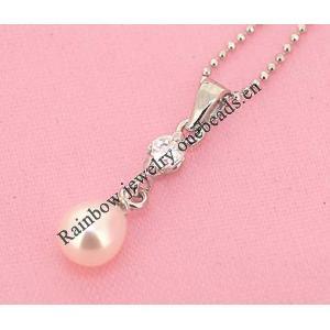 Sterling Silver Pendant/Charm with Pearl, 23x6.6mm, Sold by PC