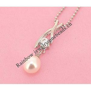 Sterling Silver Pendant/Charm with Pearl, 26x6mm, Sold by PC