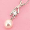 Sterling Silver Pendant/Charm with Pearl, 26x6mm, Sold by PC