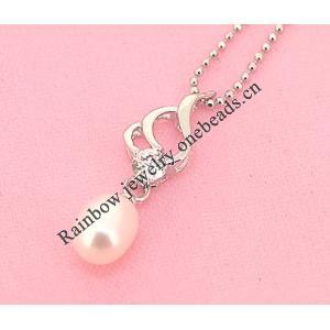 Sterling Silver Pendant/Charm with Pearl, 23x7.4mm, Sold by PC