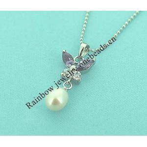 Sterling Silver Pendant/Charm with Pearl, 25x10.2mm, Sold by PC