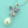 Sterling Silver Pendant/Charm with Pearl, 25x10.2mm, Sold by PC