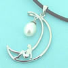 Sterling Silver Pendant/Charm with Pearl, 34x17mm, Sold by PC