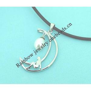 Sterling Silver Pendant/Charm with Pearl, 34x17mm, Sold by PC