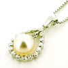 Sterling Silver Pendant/Charm with Pearl, 20x10mm, Sold by PC