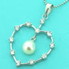 Sterling Silver Pendant/Charm with Pearl, 36x22mm, Sold by PC