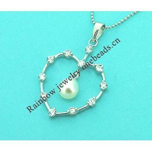 Sterling Silver Pendant/Charm with Pearl, 36x22mm, Sold by PC