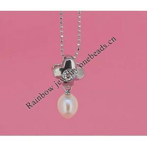 Sterling Silver Pendant/Charm with Pearl, 20x9.5mm, Sold by PC