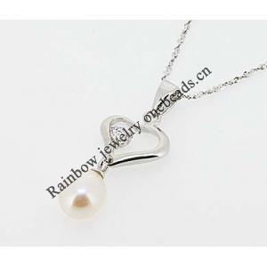 Sterling Silver Pendant/Charm with Pearl, 26x10.5mm, Sold by PC