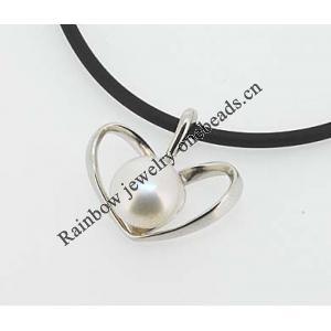 Sterling Silver Pendant/Charm with Pearl, 18x19.5mm, Sold by PC