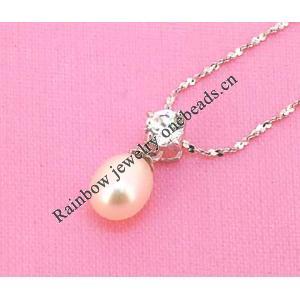 Sterling Silver Pendant/Charm with Pearl, 14x5.5mm, Sold by PC