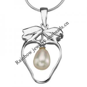 Sterling Silver Pendant/Charm with Pearl, 26x14mm, Sold by PC