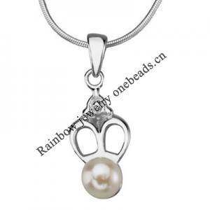 Sterling Silver Pendant/Charm with Pearl, 21x7.5mm, Sold by PC