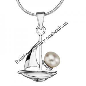 Sterling Silver Pendant/Charm with Pearl, 20x12mm, Sold by PC