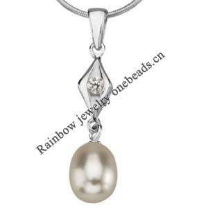 Sterling Silver Pendant/Charm with Pearl, 27x6mm, Sold by PC