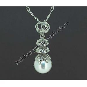 Sterling Silver Pendant/Charm with Pearl, 30x10mm, Sold by PC