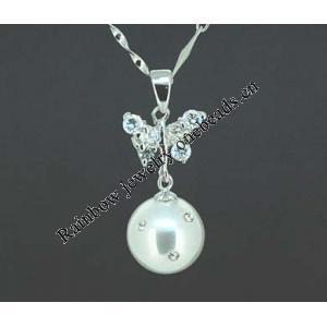 Sterling Silver Pendant/Charm with Pearl, 28x10mm, Sold by PC