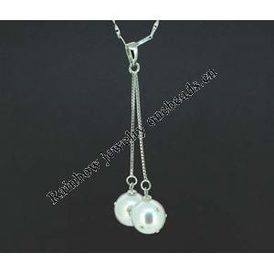 Sterling Silver Pendant/Charm with Pearl, 54x10mm, Sold by PC