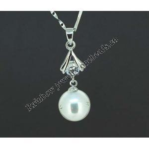 Sterling Silver Pendant/Charm with Pearl, 30x10mm, Sold by PC