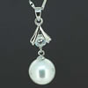 Sterling Silver Pendant/Charm with Pearl, 30x10mm, Sold by PC