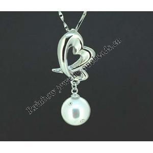 Sterling Silver Pendant/Charm with Pearl, 35x13mm, Sold by PC