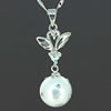 Sterling Silver Pendant/Charm with Pearl, 32x10mm, Sold by PC