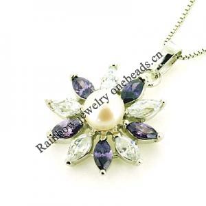 Sterling Silver Pendant/Charm with Pearl, 28x20mm, Sold by PC